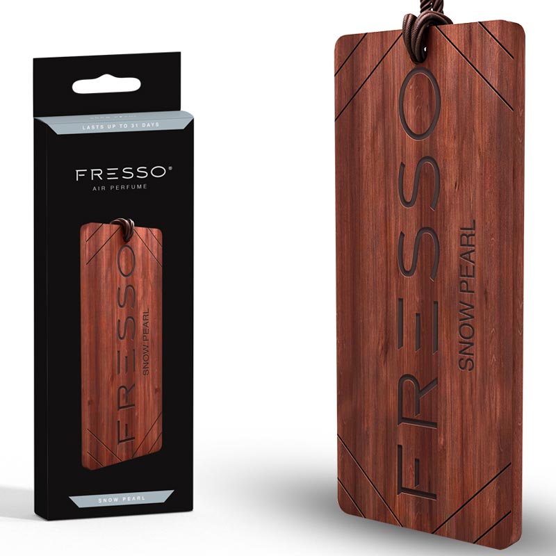 Drevená závesná vôňa do auta Fresso Snow Pearl 31 dní 115x50 mm