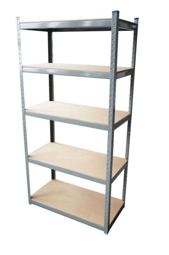 Regál SOLID 900×450×1800 mm, 5 políc, kovová konštrukcia + MDF, nosnosť 280 kg/polica